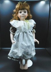 19" PORCELAIN JULIE GOOD-KRUGER  DOLL - "Love Me" REDHEAD ORIGINAL BROWN DRESS, PINAFORE